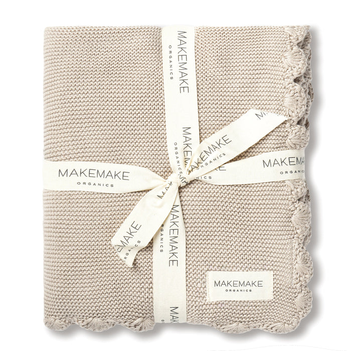 Beige Organic Cotton Scalloped Baby Blanket