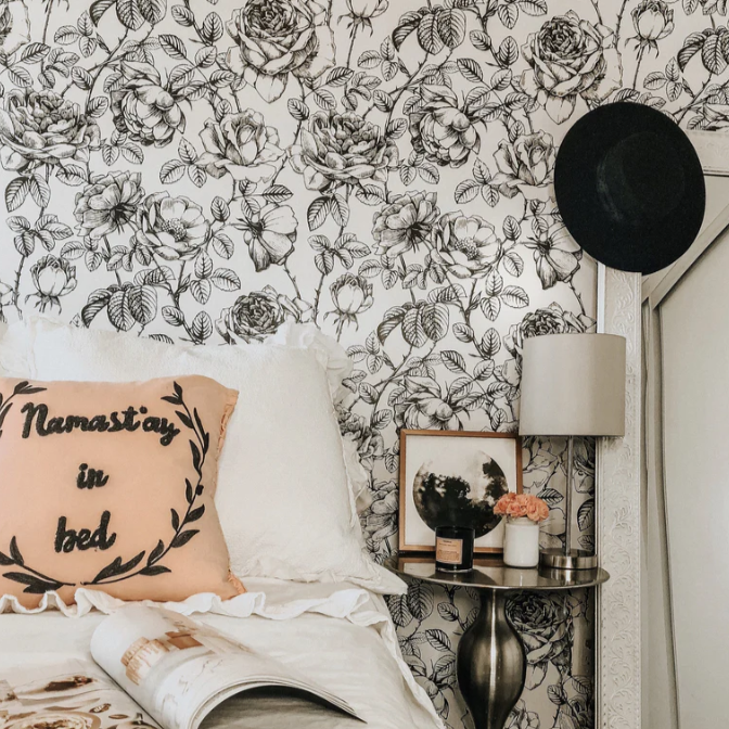 Black + White Floral Wallpaper