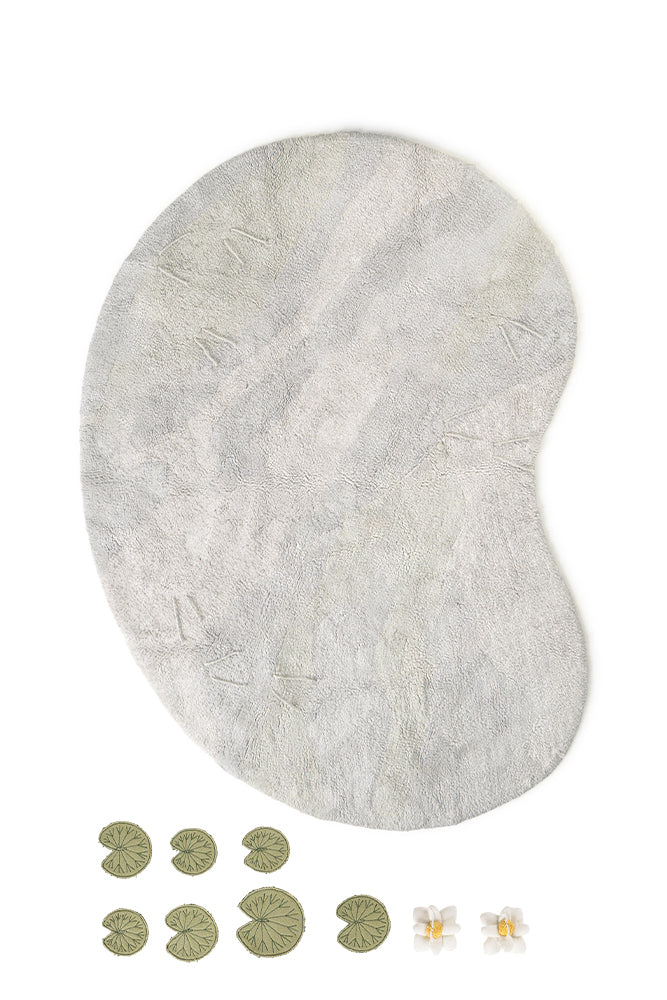 Lake Shaped Washable Rug with Removable Water Lilies