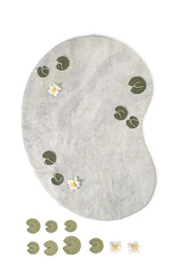 Lake Shaped Washable Rug with Removable Water Lilies