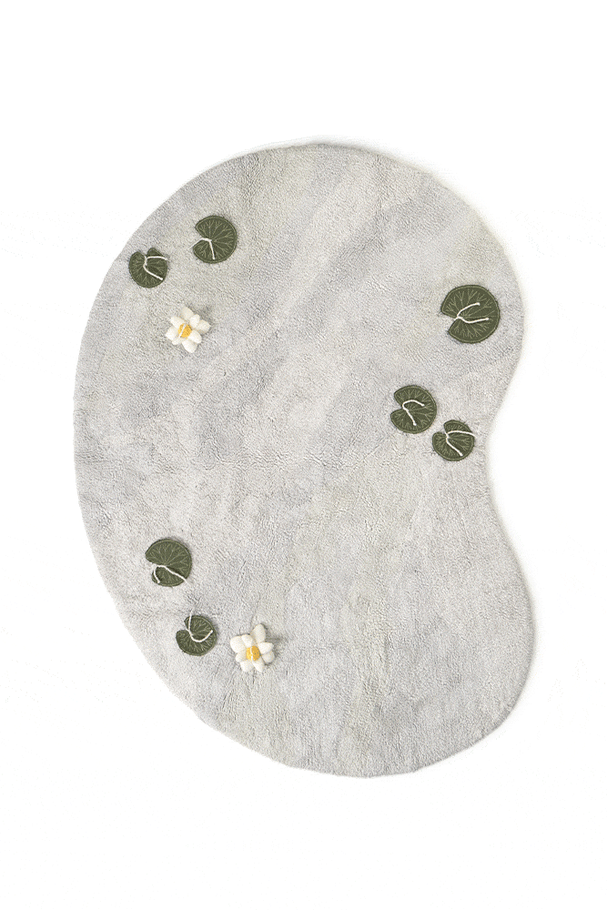 Lake Shaped Washable Rug with Removable Water Lilies