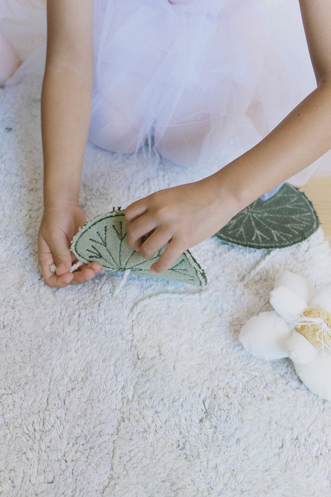 Lake Shaped Washable Rug with Removable Water Lilies