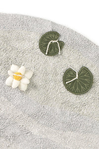 Lake Shaped Washable Rug with Removable Water Lilies