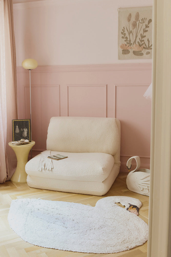 Washable White Swan Rug in Girl's Room 