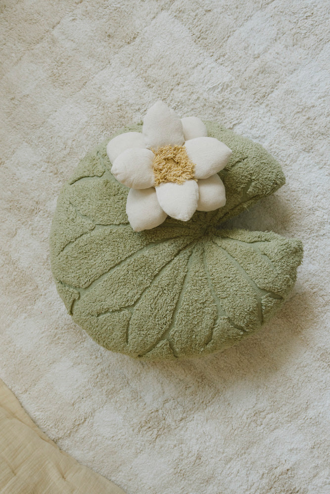 Water Lily Floor Cushion onIvory Checkered Rug 