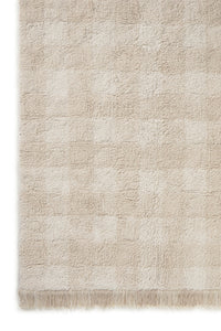 Ivory Checkered Rug with Fringe