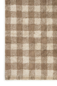 Maroonish Brown Checkered Rug with Fringe