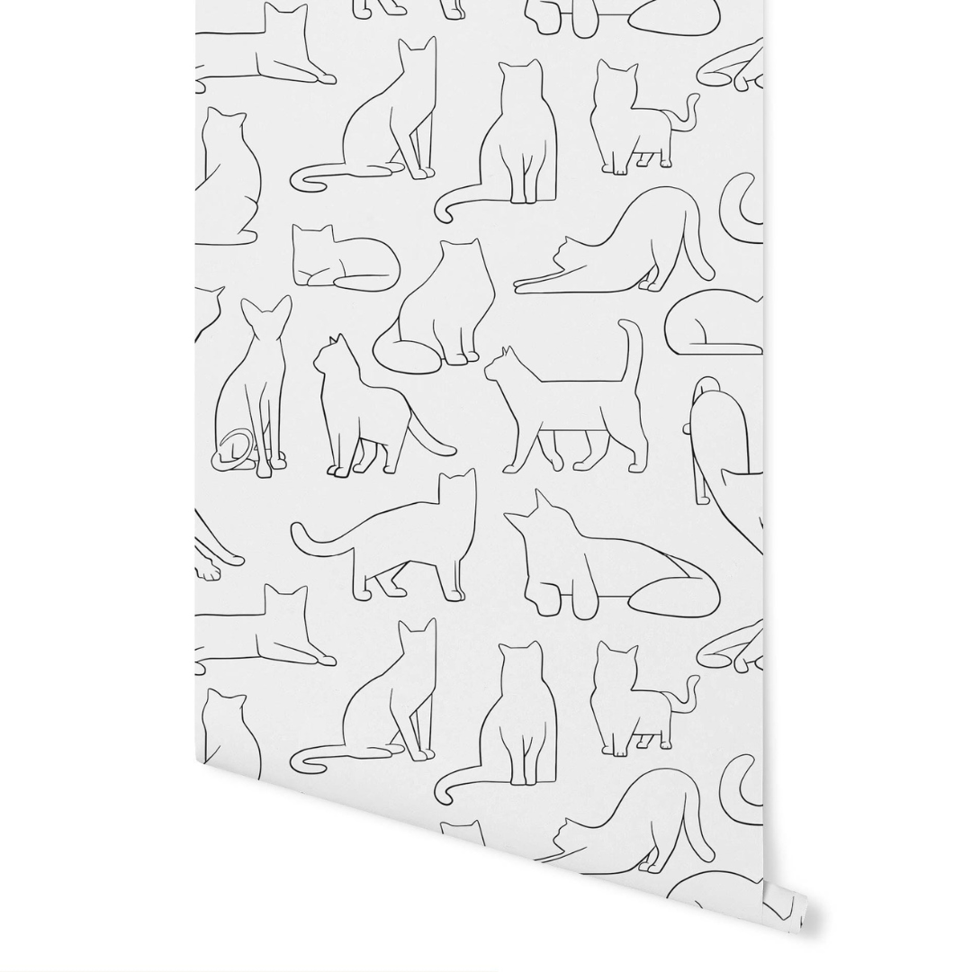 Cat Line Art Wallpaper