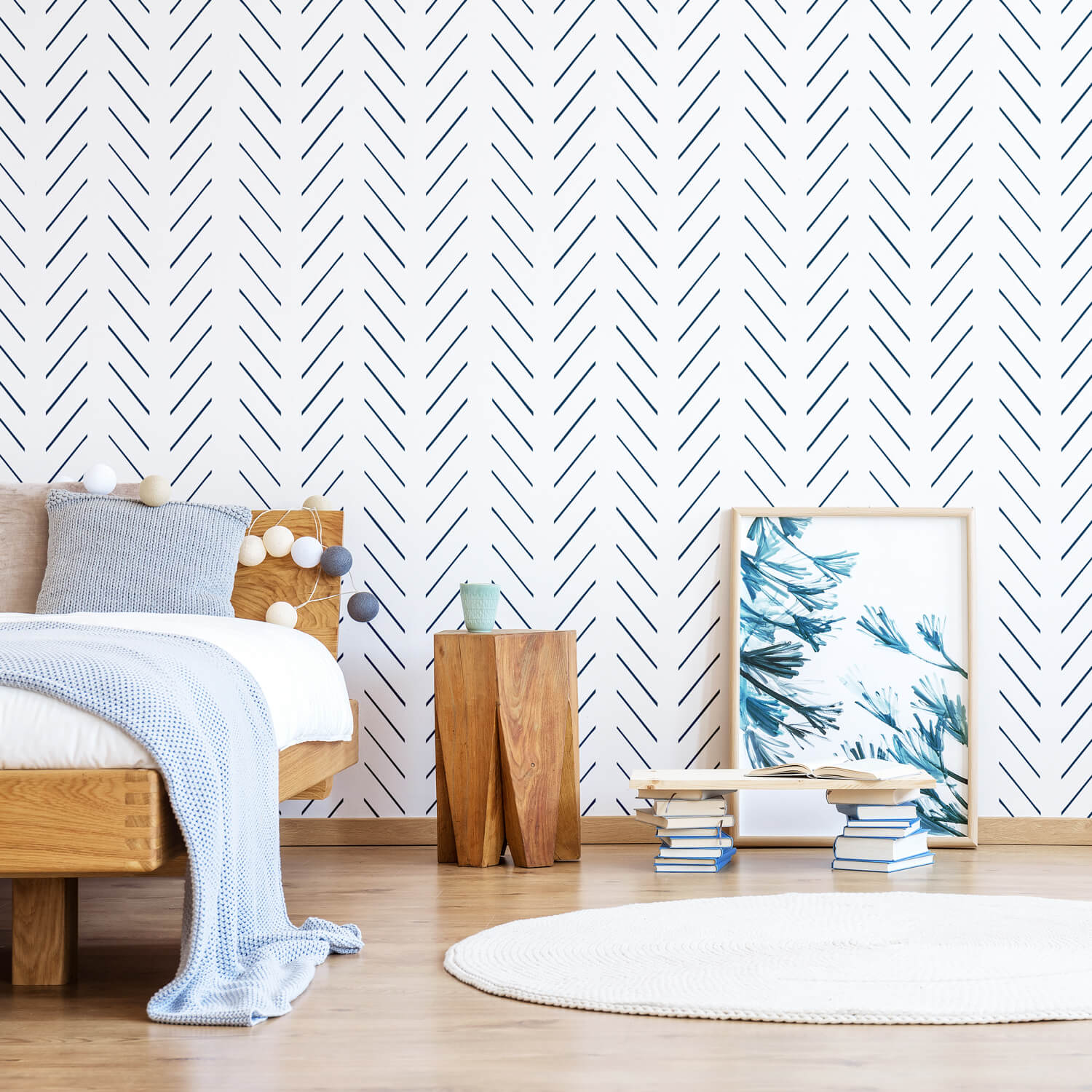 Navy Blue Delicate Herringbone Wallpaper