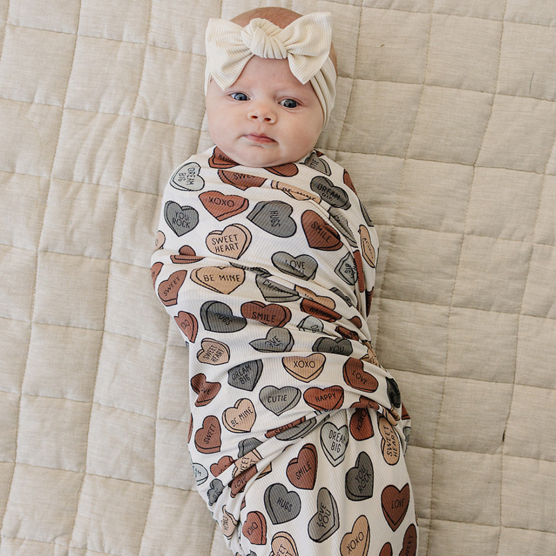 Conversation Hearts Bamboo Stretch Swaddle Blanket