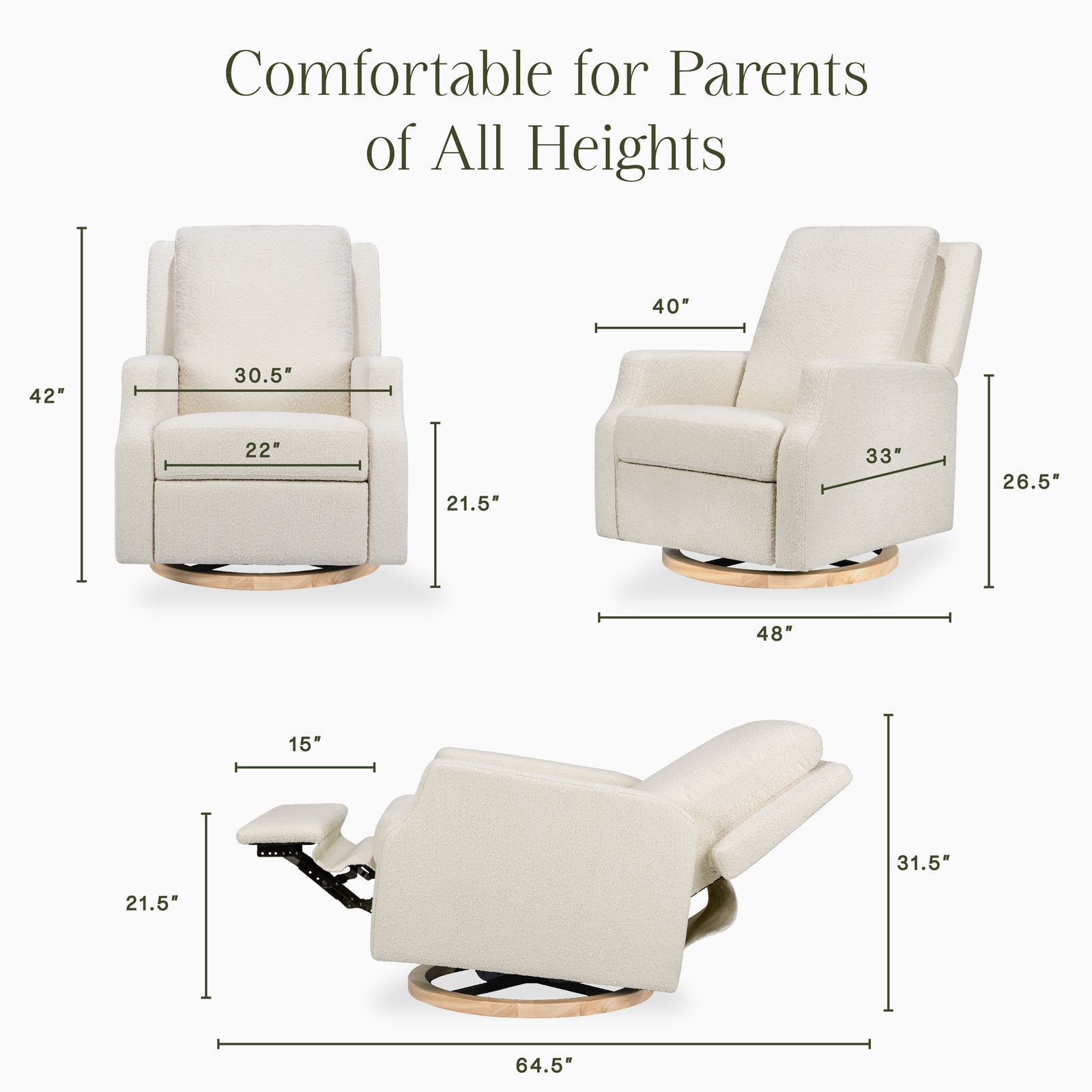 Crewe Recliner + Swivel Glider | Ivory Boucle w/ Light Wood Base