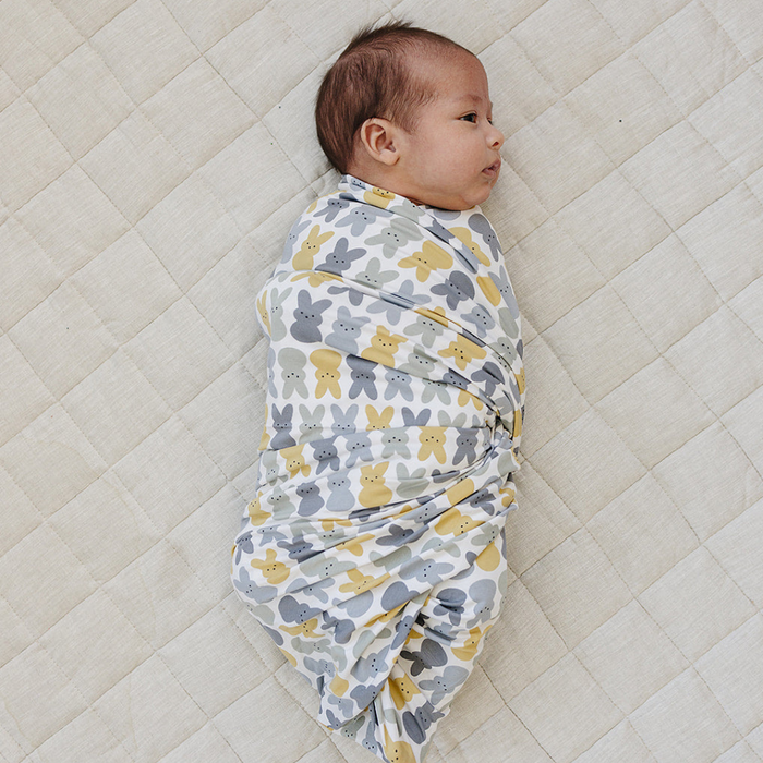 Dusty Blue Bunny Bamboo Stretch Swaddle Blanket