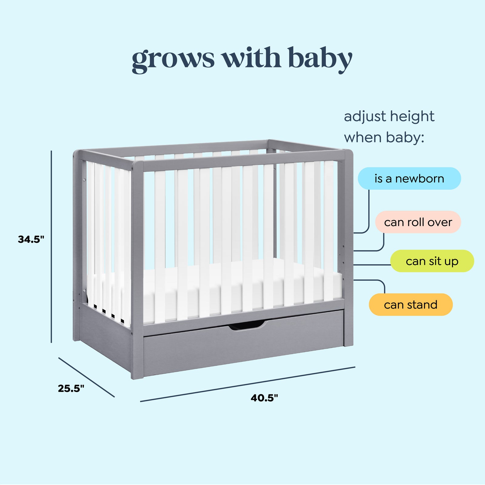 Colby 4-in-1 Convertible Mini Crib with Trundle Drawer