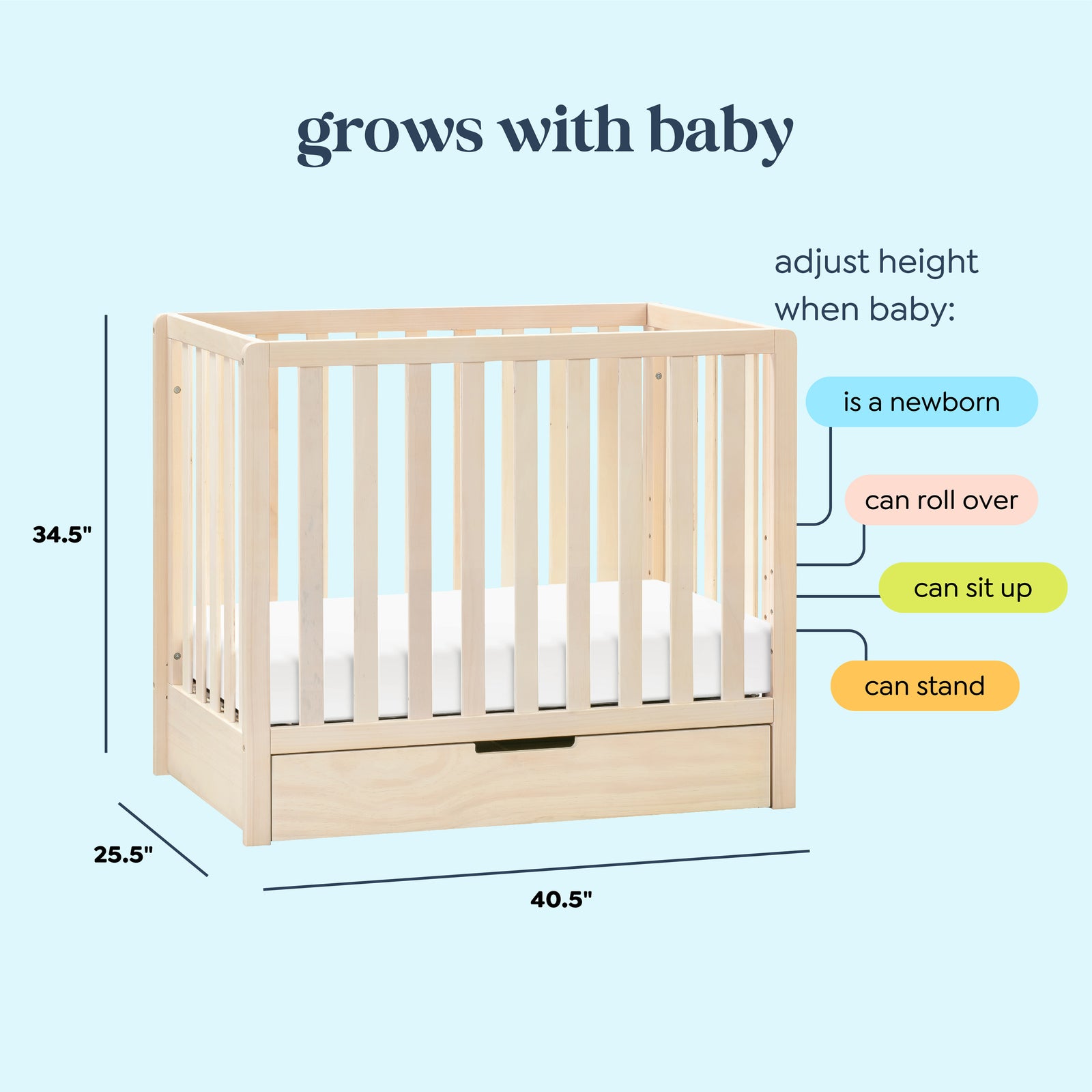 Colby 4-in-1 Convertible Mini Crib with Trundle Drawer
