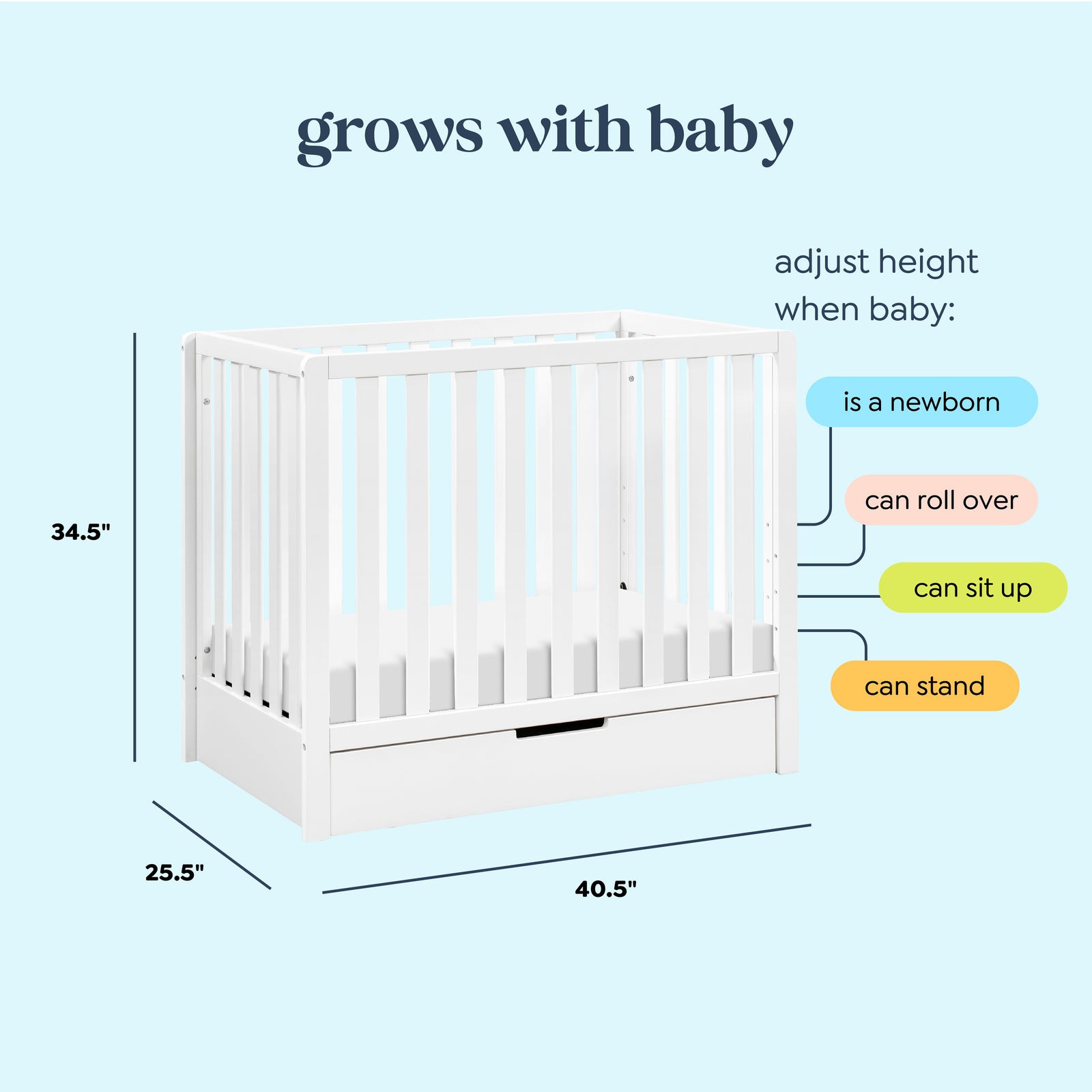Colby 4-in-1 Convertible Mini Crib with Trundle Drawer