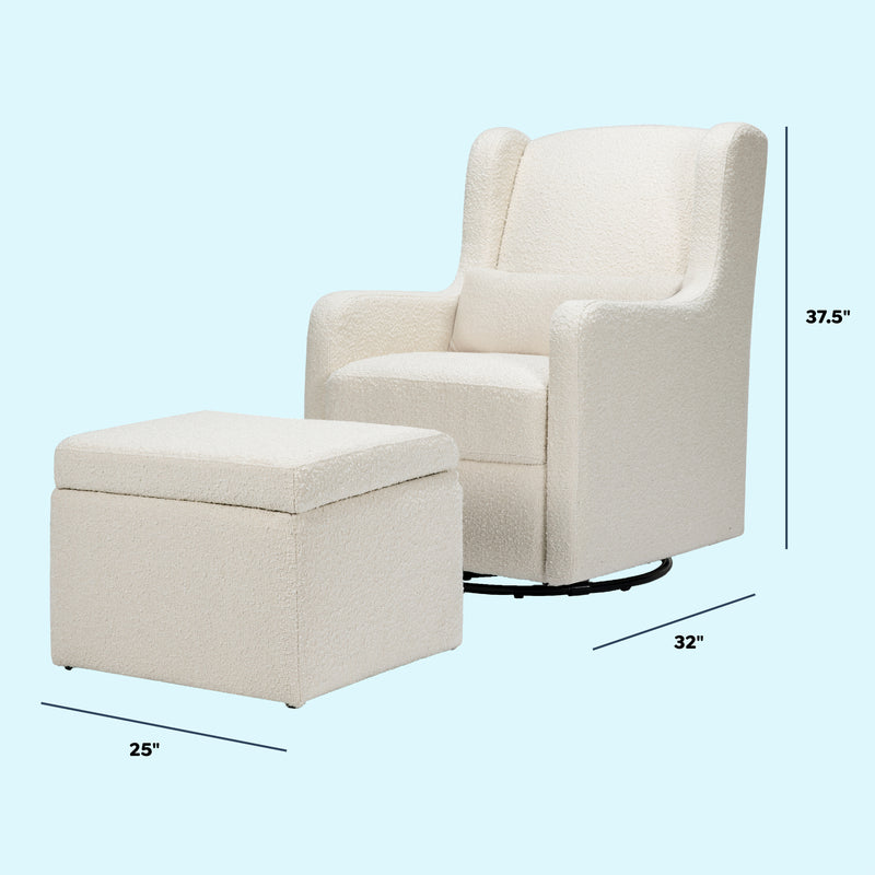 Adrian Swivel Glider with Storage Ottoman in Ivory Boucle fabric