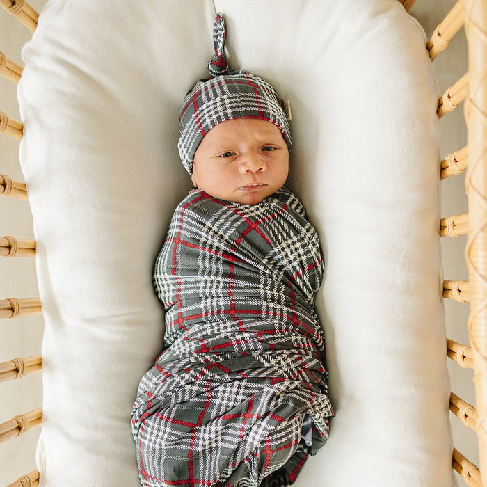 Green Plaid Stretch Swaddle Blanket