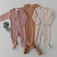 Dusty Rose Organic Cotton Ribbed Zipper Pajamas