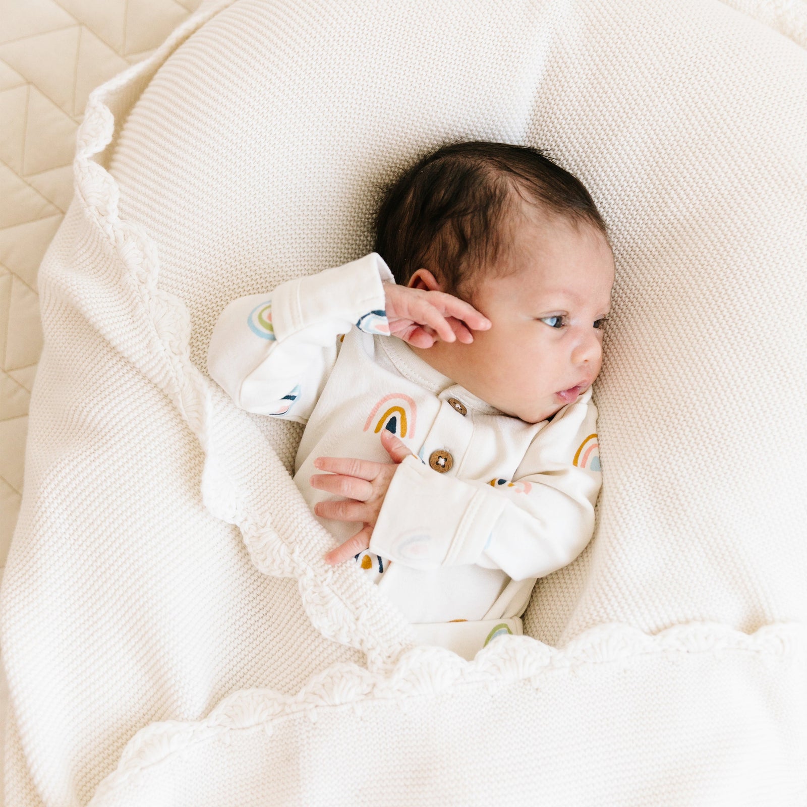 Ivory Organic Cotton Scalloped Baby Blanket