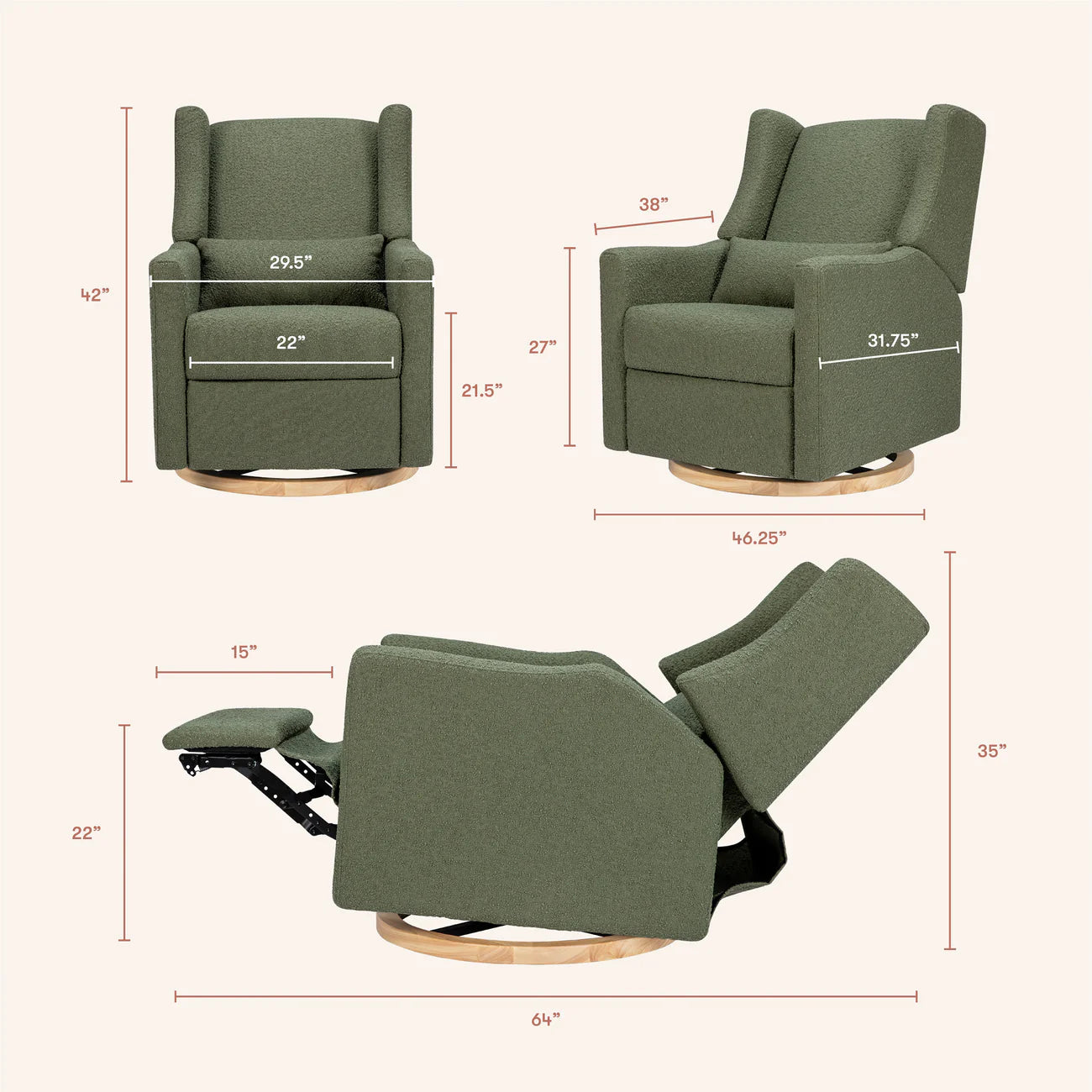 Kiwi Electronic Recliner + Swivel Glider | Olive Boucle w/ Light Wood Base