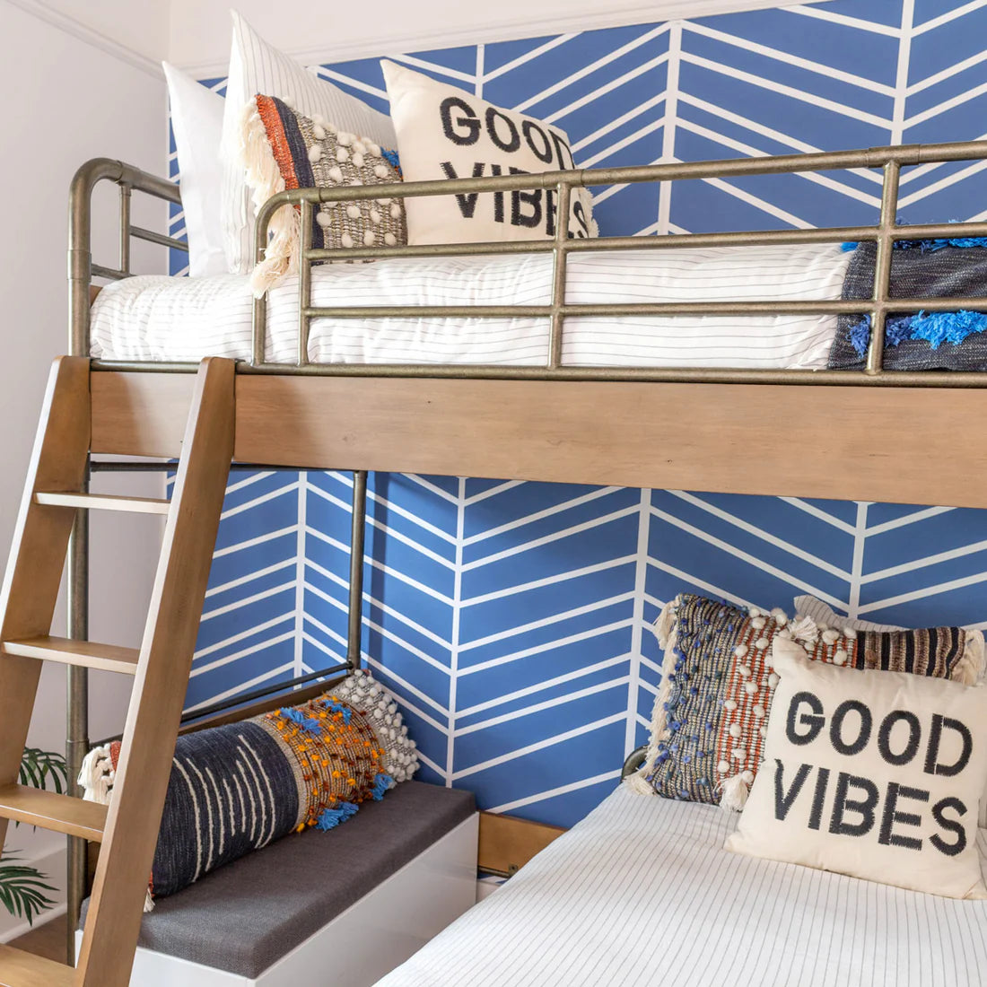 Oversized Blue Herringbone Wallpaper