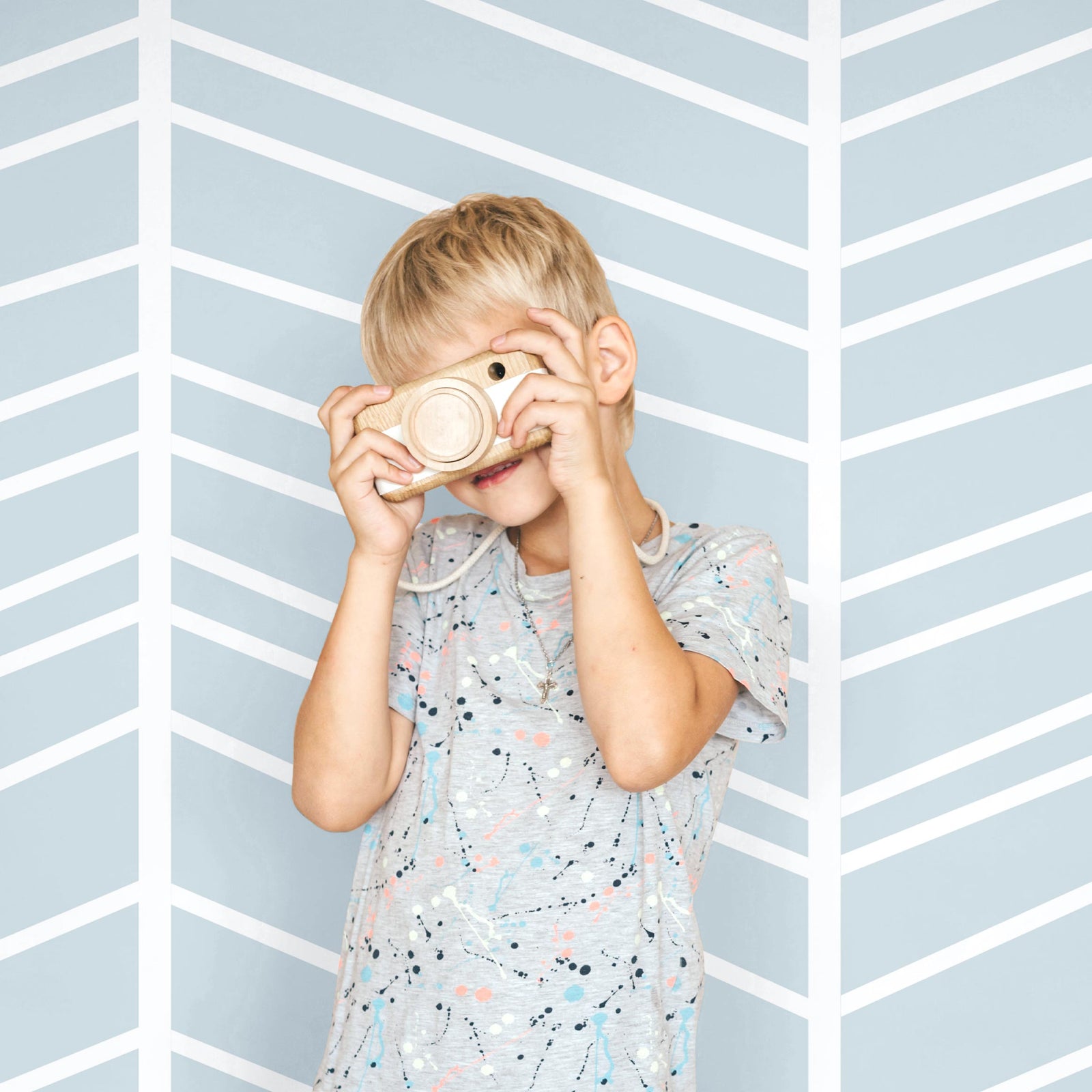Oversized Light Blue Herringbone Wallpaper
