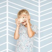 Oversized Light Blue Herringbone Wallpaper