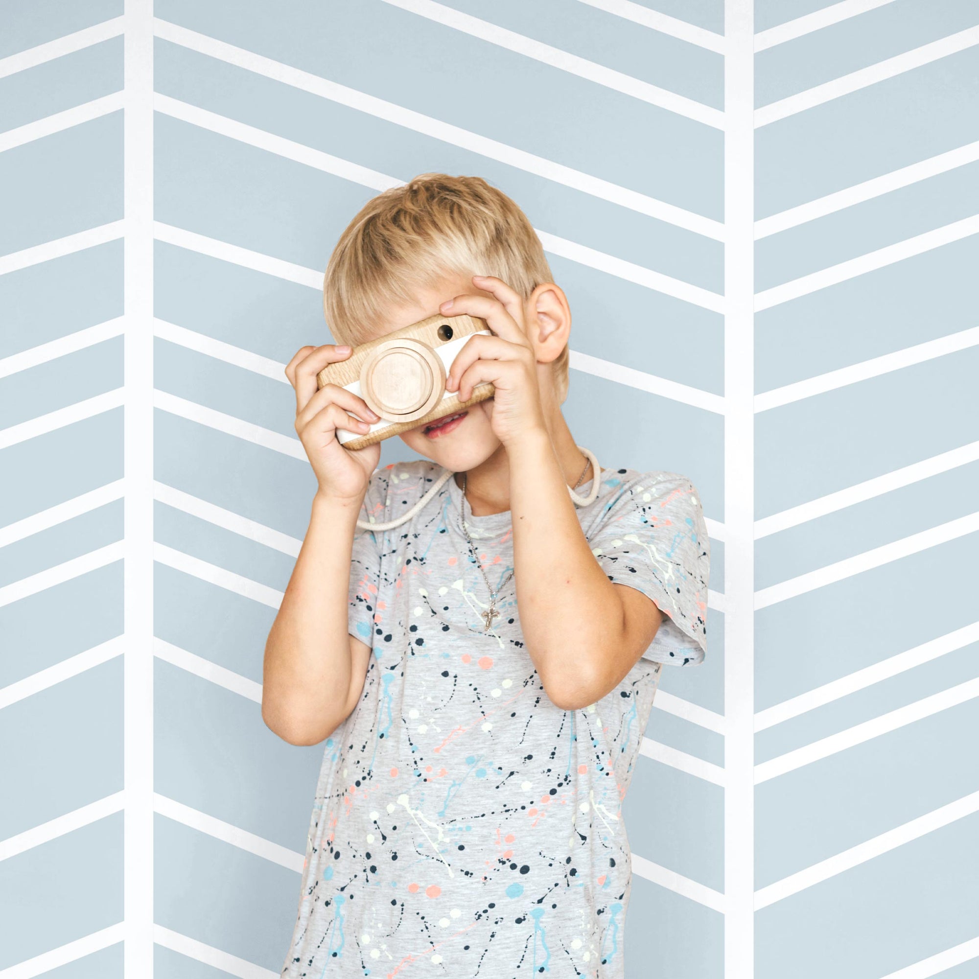 Oversized Light Blue Herringbone Wallpaper