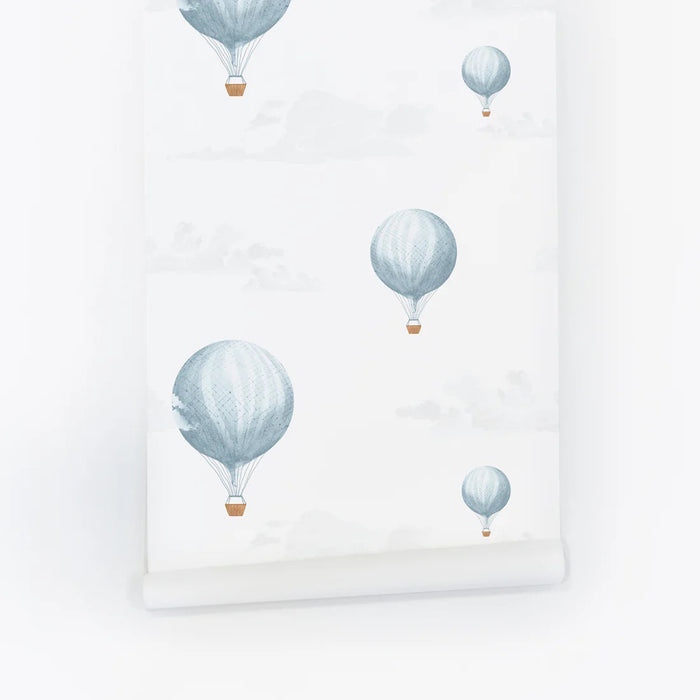 Blue Vintage Hot Air Balloon Wallpaper