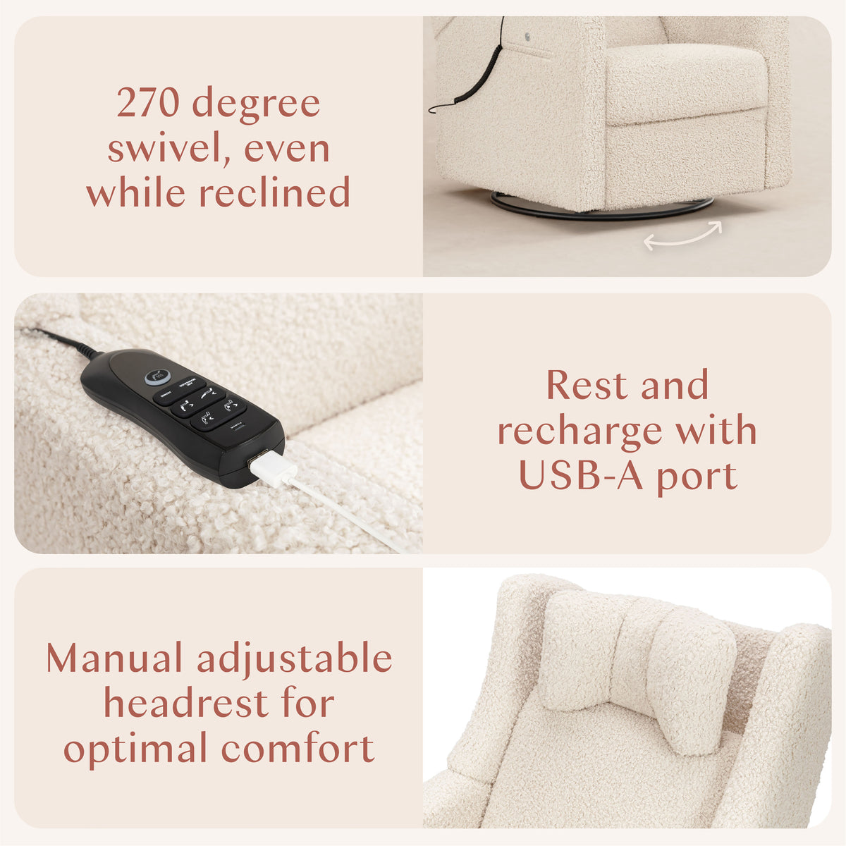 Kiwi Deluxe Power Recliner + Swivel Glider with Heat + Massage