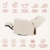 Kiwi Deluxe Power Recliner + Swivel Glider with Heat + Massage