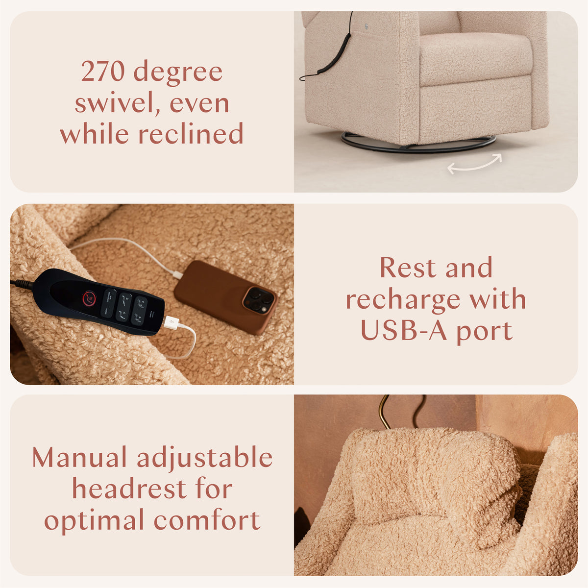 Kiwi Deluxe Power Recliner + Swivel Glider with Heat + Massage