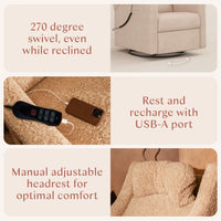 Kiwi Deluxe Power Recliner + Swivel Glider with Heat + Massage
