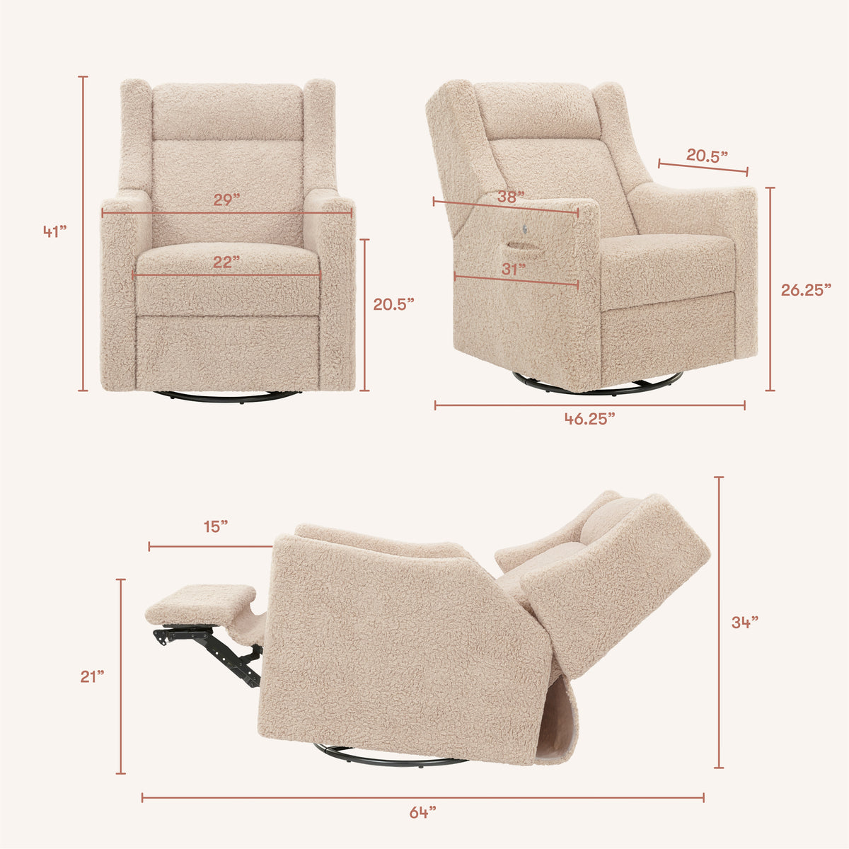 Kiwi Deluxe Power Recliner + Swivel Glider with Heat + Massage
