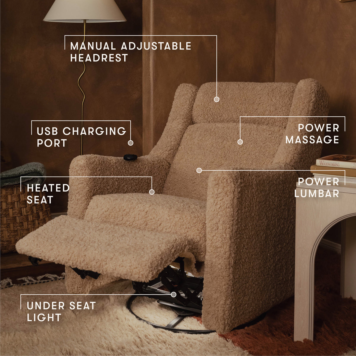 Kiwi Deluxe Power Recliner + Swivel Glider with Heat + Massage