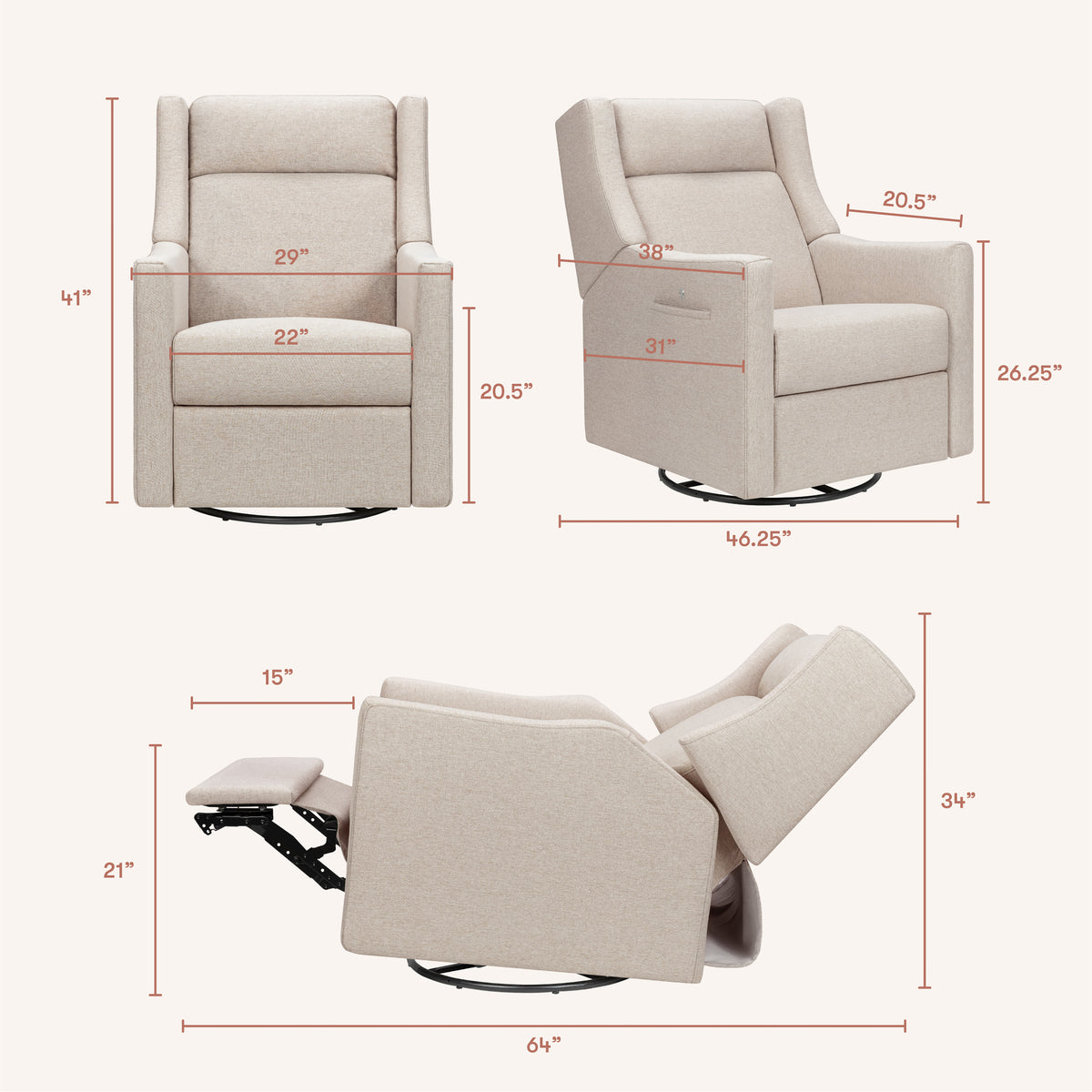 Kiwi Deluxe Power Recliner + Swivel Glider with Heat + Massage