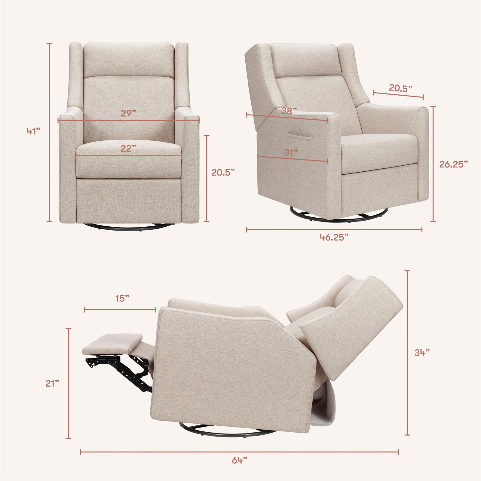 Kiwi Deluxe Power Recliner + Swivel Glider with Heat + Massage