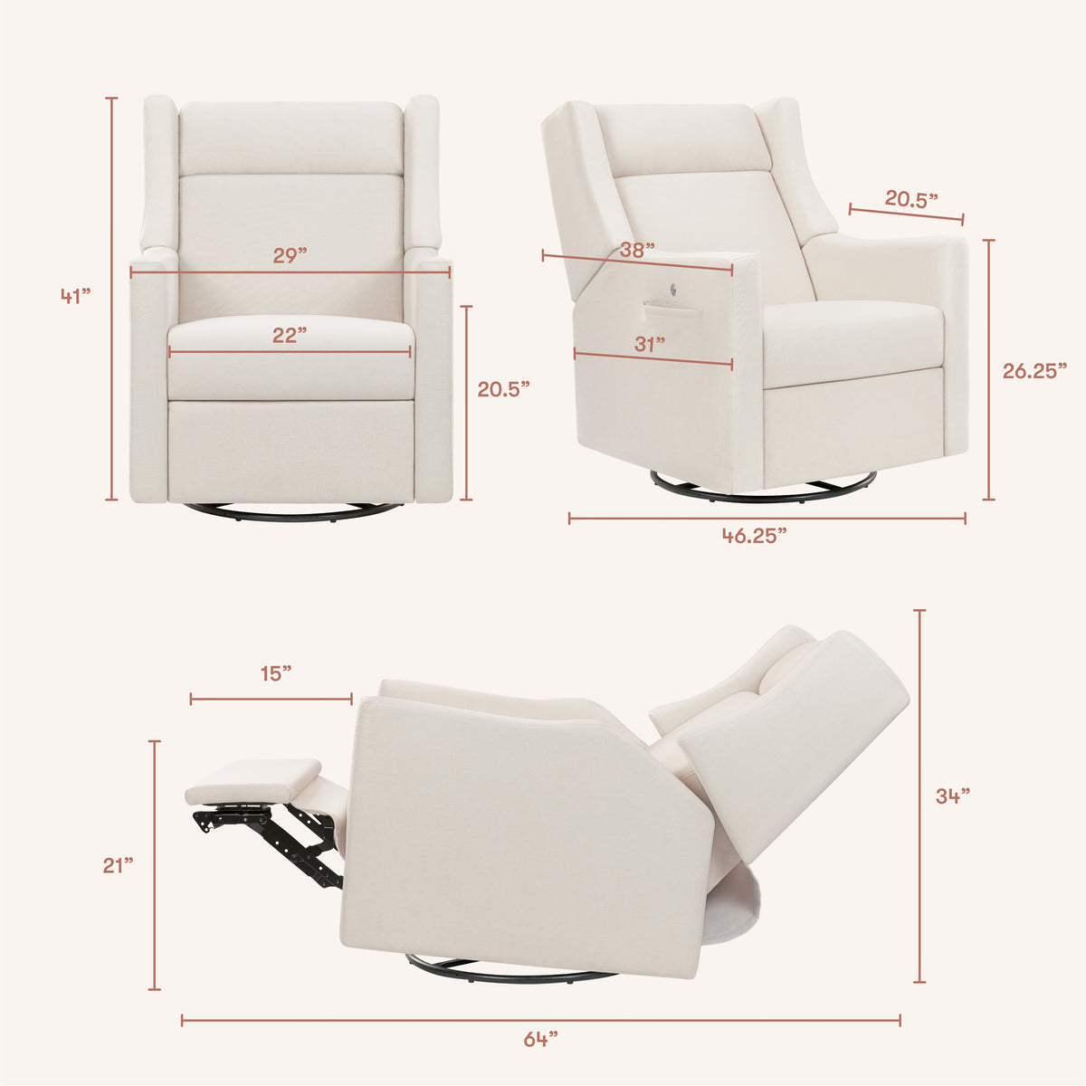 Kiwi Deluxe Power Recliner + Swivel Glider with Heat + Massage