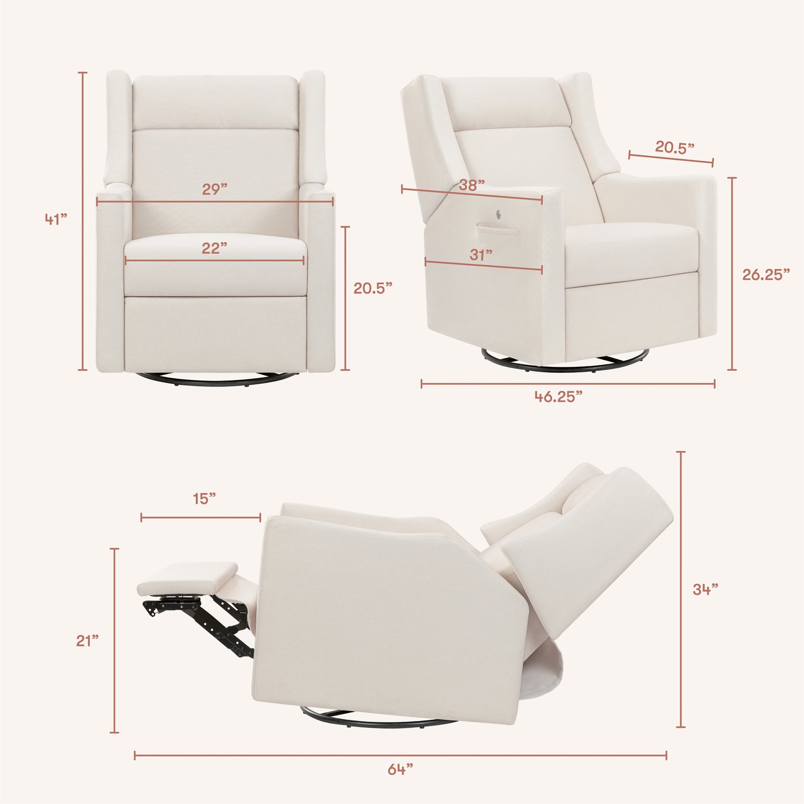 Kiwi Deluxe Power Recliner + Swivel Glider with Heat + Massage
