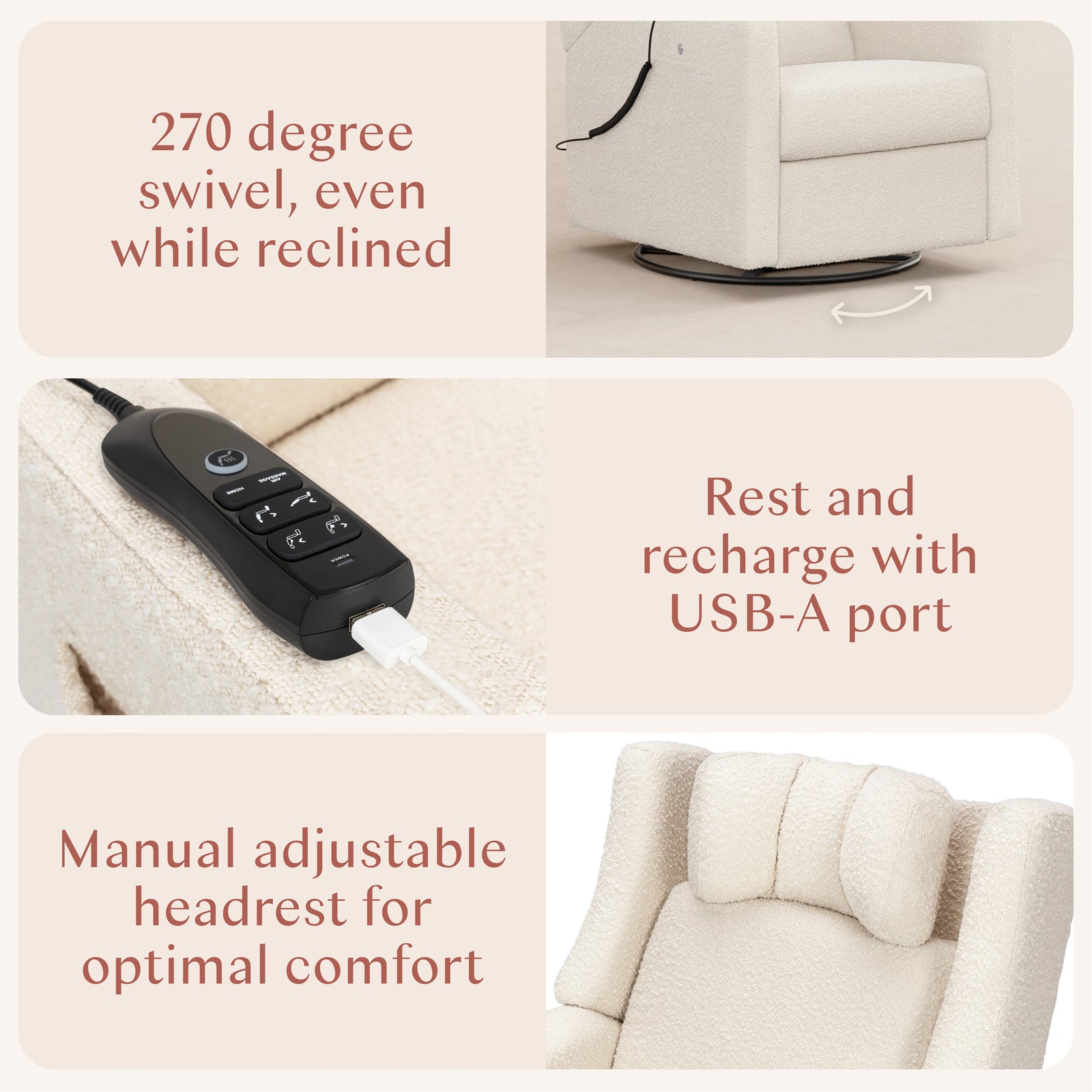 Kiwi Deluxe Power Recliner + Swivel Glider with Heat + Massage
