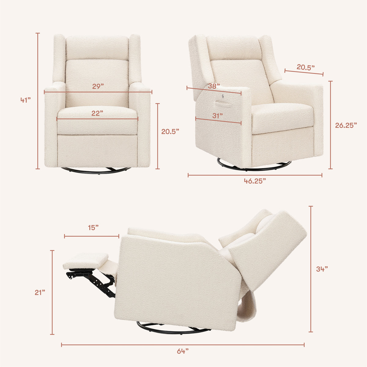 Kiwi Deluxe Power Recliner + Swivel Glider with Heat + Massage