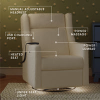 Kiwi Deluxe Power Recliner + Swivel Glider with Heat + Massage