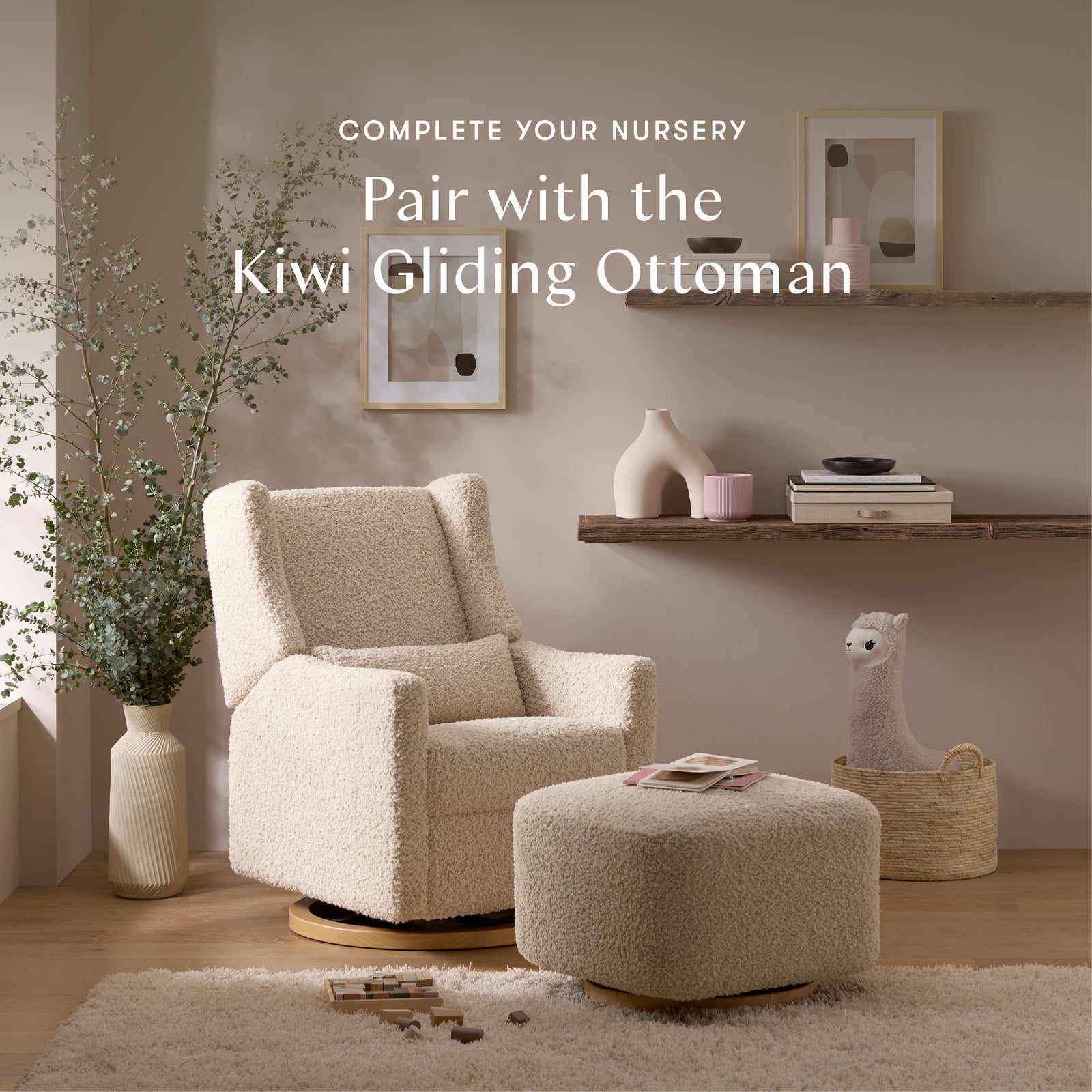 Kiwi Electronic Recliner + Swivel Glider | Teddy Loop w/ Light Wood Base