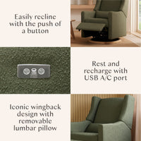 Kiwi Electronic Recliner + Swivel Glider | Olive Boucle w/ Light Wood Base
