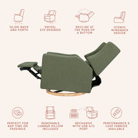 Kiwi Electronic Recliner + Swivel Glider | Olive Boucle w/ Light Wood Base
