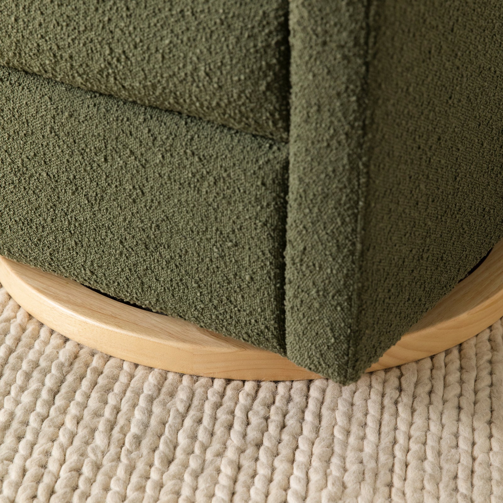Kiwi Electronic Recliner + Swivel Glider | Olive Boucle w/ Light Wood Base