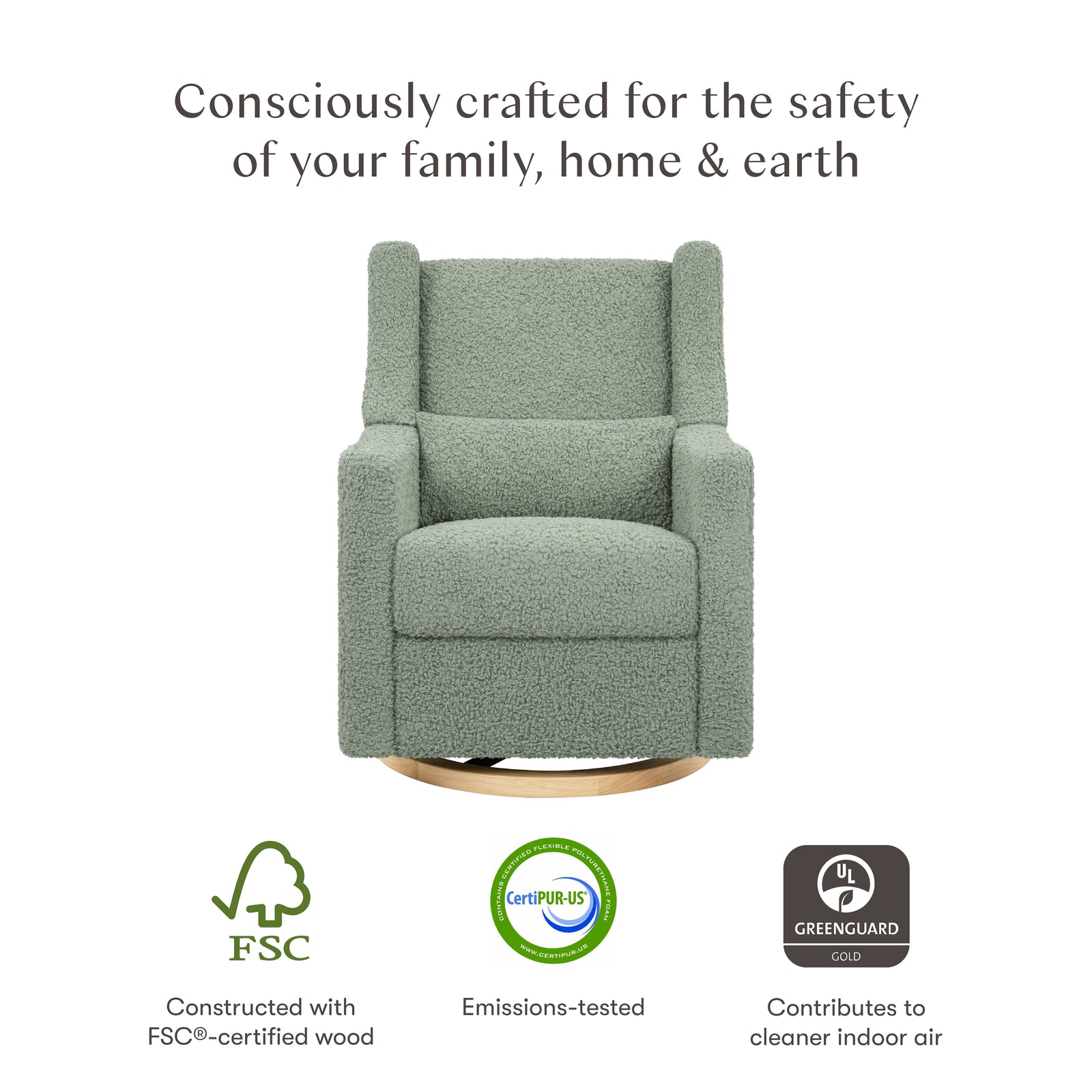 Kiwi Electronic Recliner + Swivel Glider | Teddy Loop w/ Light Wood Base