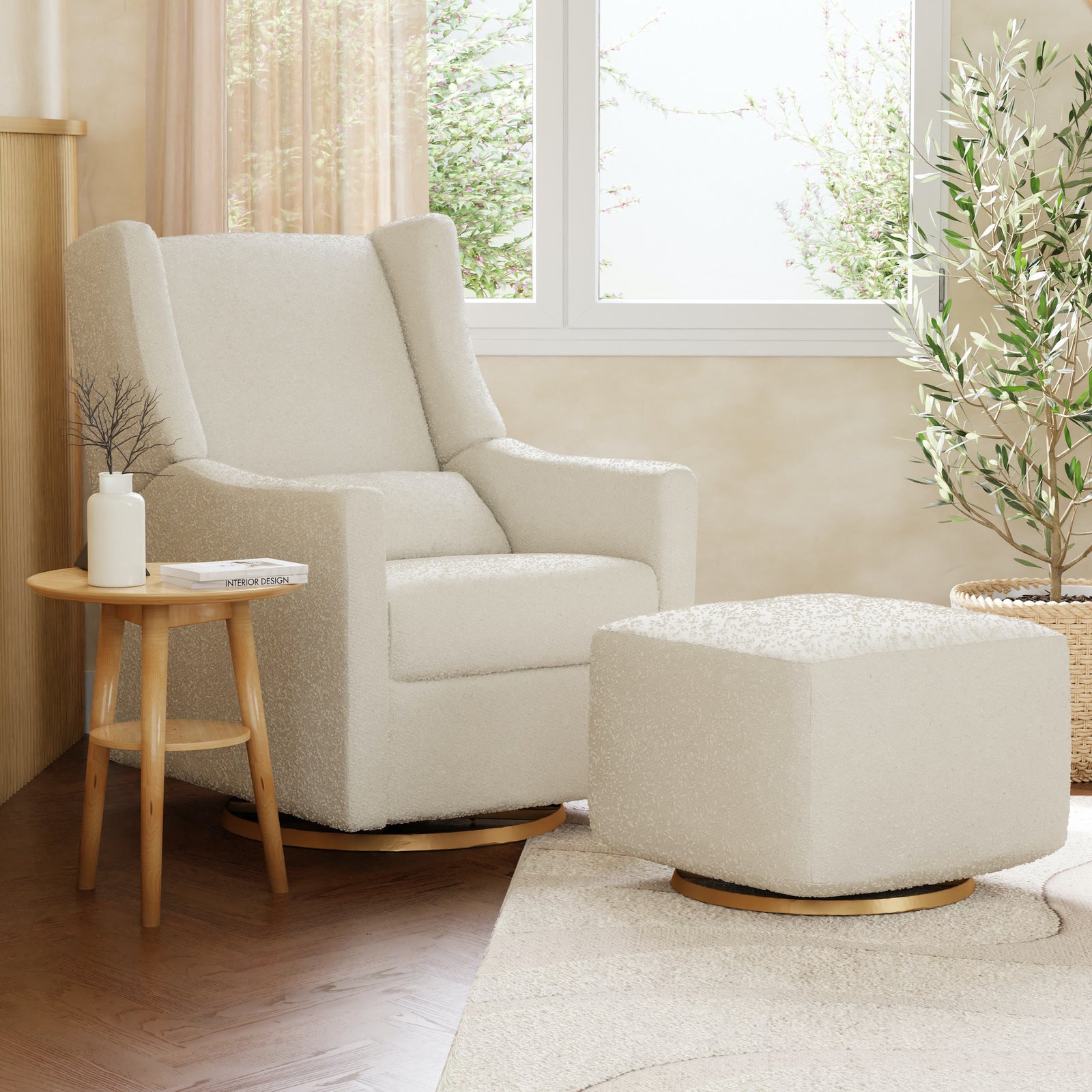 Kiwi Electronic Recliner + Swivel Glider | Ivory Boucle w/ Gold Base