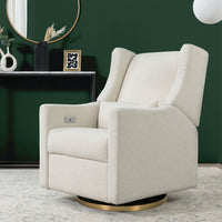Kiwi Electronic Recliner + Swivel Glider in Eco-Performance Fabric with USB Port - Ivory Boucle w/ Gold Base