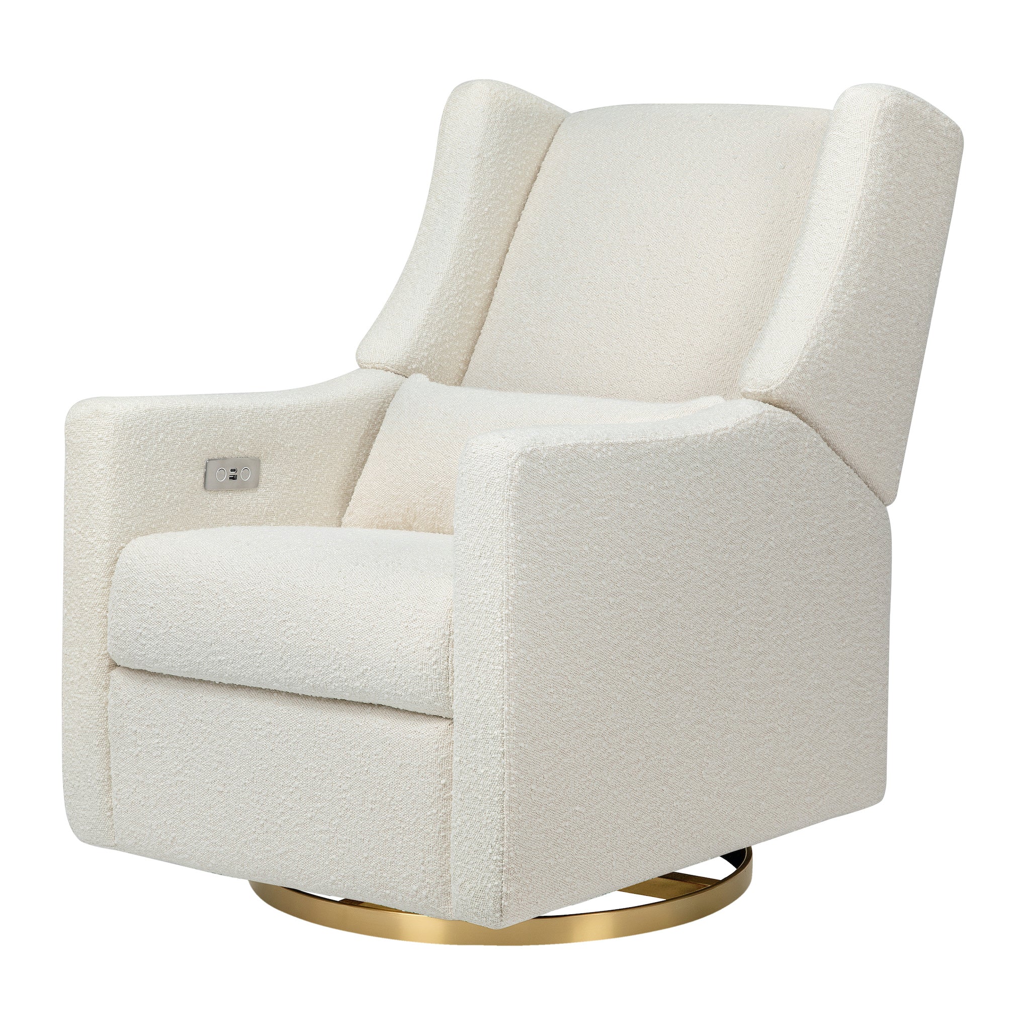 Kiwi Nursery Glider Recliner with Electronic USB Control Ivory Boucle w Gold Base Project Nursery